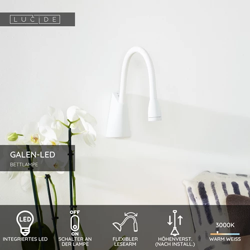 Lucide GALEN-LED - Bettlampe / Wandleuchte - LED - 1x3W 3000K - Weiß - USP